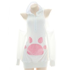 Femme Velours Sweat Robe Dos Nu Mignon Lapin Oreille Haut à Capuche Sexy Blanc
