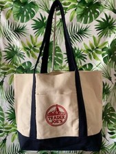 New TRADER JOE'S Reusable Canvas Eco Tote Shopping Grocery Bag Heavy Duty BLUE
