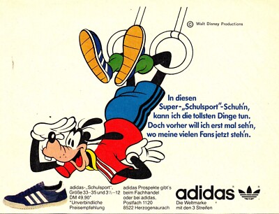 3w6495/ Alte Reklame von 1981   ADIDAS Sportschuhe   Goofy