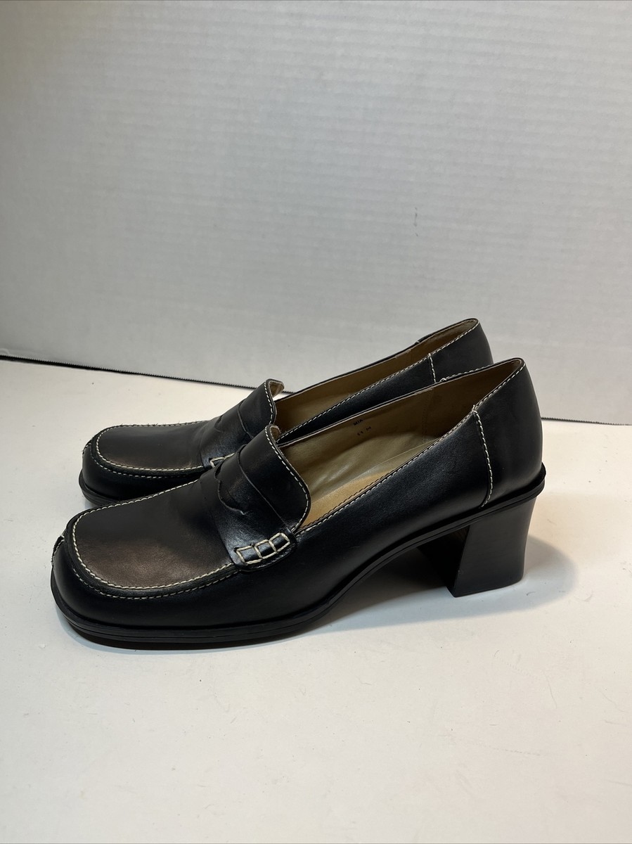 VTG Two Lips Womens Chunky Platform Penny Loafers Block Heel Black 11 M Y2K  90s