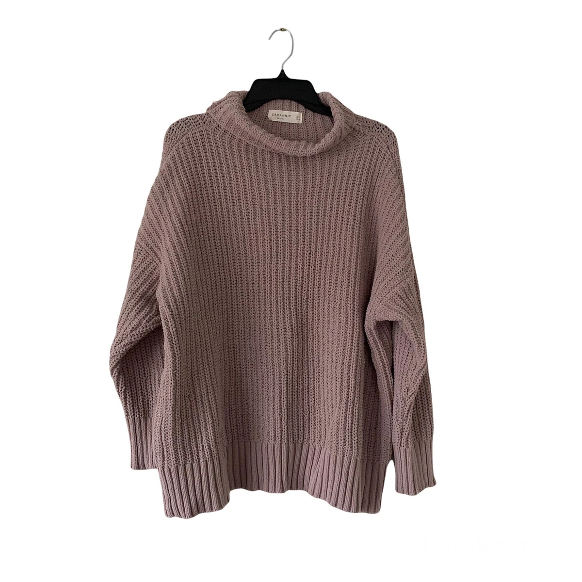Zara Knit Ribbed Turtleneck Sweater Tan/Pink Color Oversize Pullover Women  Small | eBay