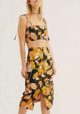 Free People Bali Pomarańczowy Sunshine Crop Top Spódnica Midi Zestaw Czarna Combo US 4 UK 8
