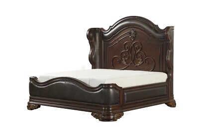 STUNNING CARVED WOOD SERPENTINE QUEEN BED BEDROOM FURNITURE