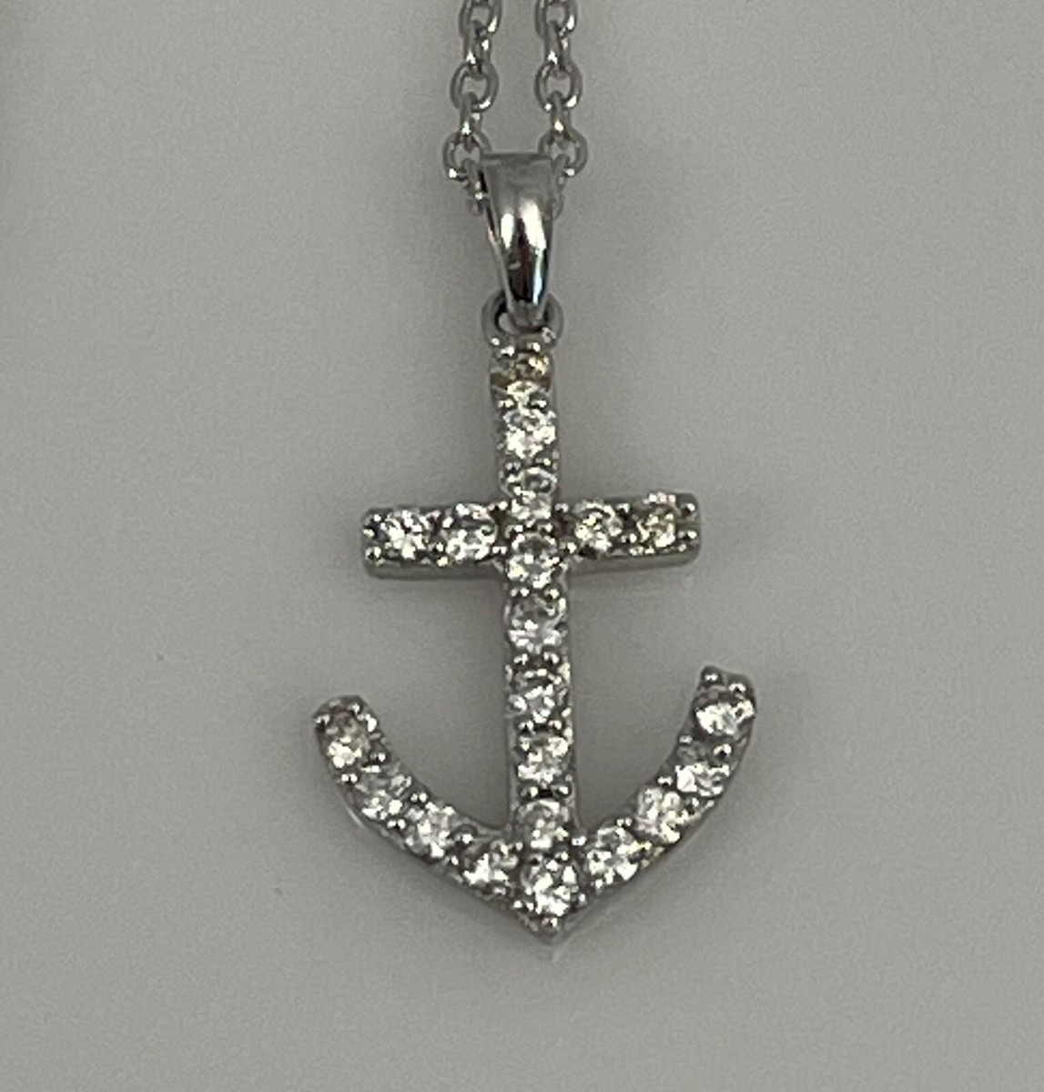 925 Sterling Silver CZ Anchor Necklace 16” 17”18” Adjustable Chain