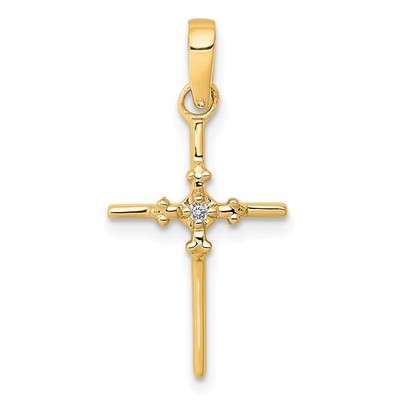 14k Gelbgold 0,01ct. Diamant poliert Knospenkreuz Anhänger 0,9 gm L-0,91 Zoll
