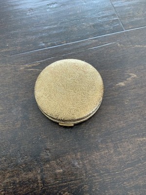Vintage MERLE NORMAN Gold Tone Floral Compact Mirror Inside - EMPTY