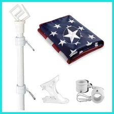 Flag Pole with 5Ft Heavy Duty Tangle Free Flagpole,Embroidered 3X5  Flag,Wall...