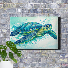 Sea turtle illustration Art Print blue turtle with vibrant green shell detail