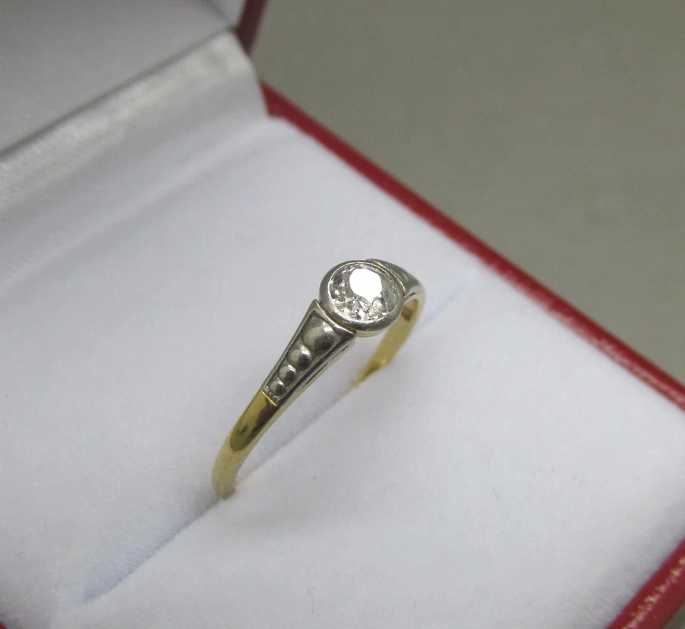 ART DECO 0.25CT OLD CUT DIAMOND SOLID 18ct GOLD ENGAGEMENT RING UK H & US 3 3/4 - Image 4 of 4