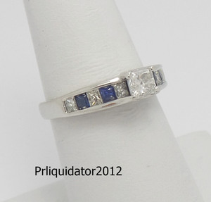 1CT Natural Diamond & Sapphire Engagement Wedding Bridal Ring Platinum Band