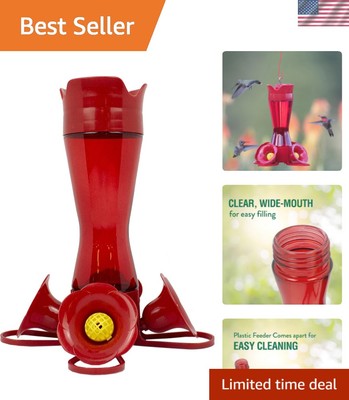 Hummingbird Feeder 8 oz - Red, Easy-Fill Design with Ant Moat & Bee Guards