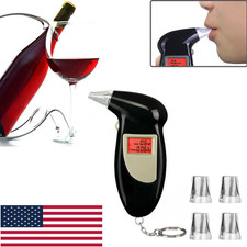 Set Black Digital LCD Police Breathalyzer Test Alcohol Tester Analyzer Detector