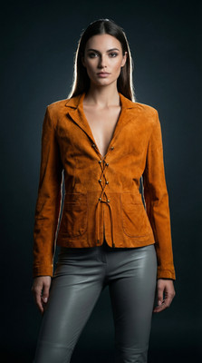 Velours-Leder Jacke dunkel-cognac leicht ausgeblichen von Tunnel Italien