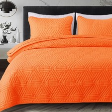 Soft Queen Size Quilt Set for All Seasons, 3-Piece Ultrasonic Geometric Quilt...