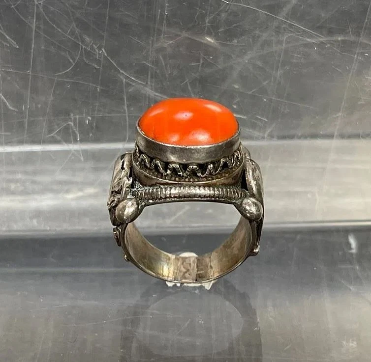 Antiguo sello de coral natural de dragón chino tibetano antiguo del siglo XX Foto 4 de 4