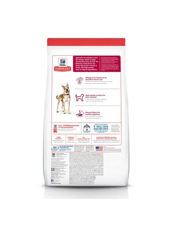 Receta de harina de cordero y arroz integral Hill's Science Diet para adultos, comida seca para perros, 15,5 lb Foto 2 de 4