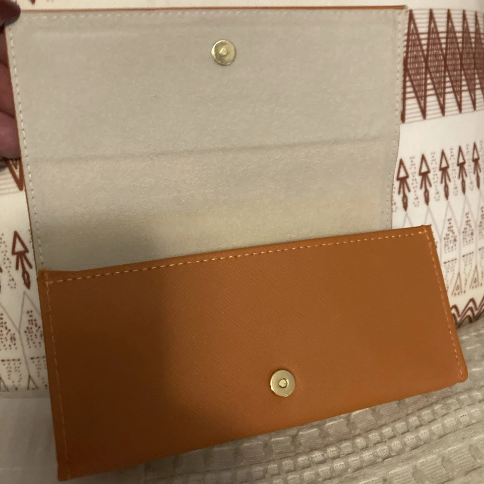 Nuevo auténtico estuche triangular naranja quemado firma TORY BURCH con bolsa de tela Foto 4 de 4