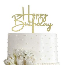 Happy Birthday Cake Topper for Birthday Party Decorations, Mirror Gold Acrylic