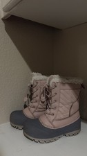 Girls' Pink Gray Fur Trim Lace Up Insulated Faux Fur Lined Mid-Calf Snow Boots