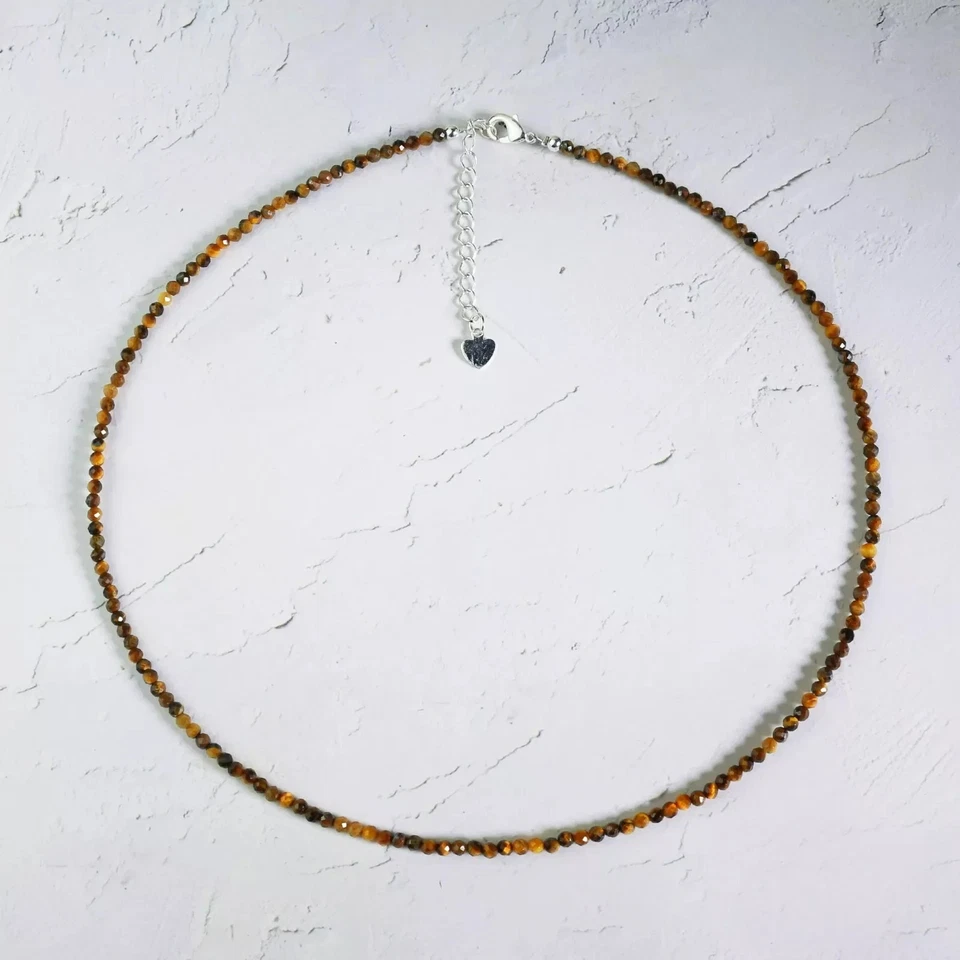 Natural Tiger's Eye 2mm Beaded Choker Minimalist Healing Woman Crystal Necklace - Image 3 of 4