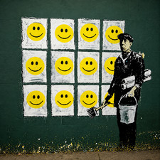BANKSY's GRAFFITI Happy Face Posters Orignal Artwork Vinyl STICKER - 4" x 5"