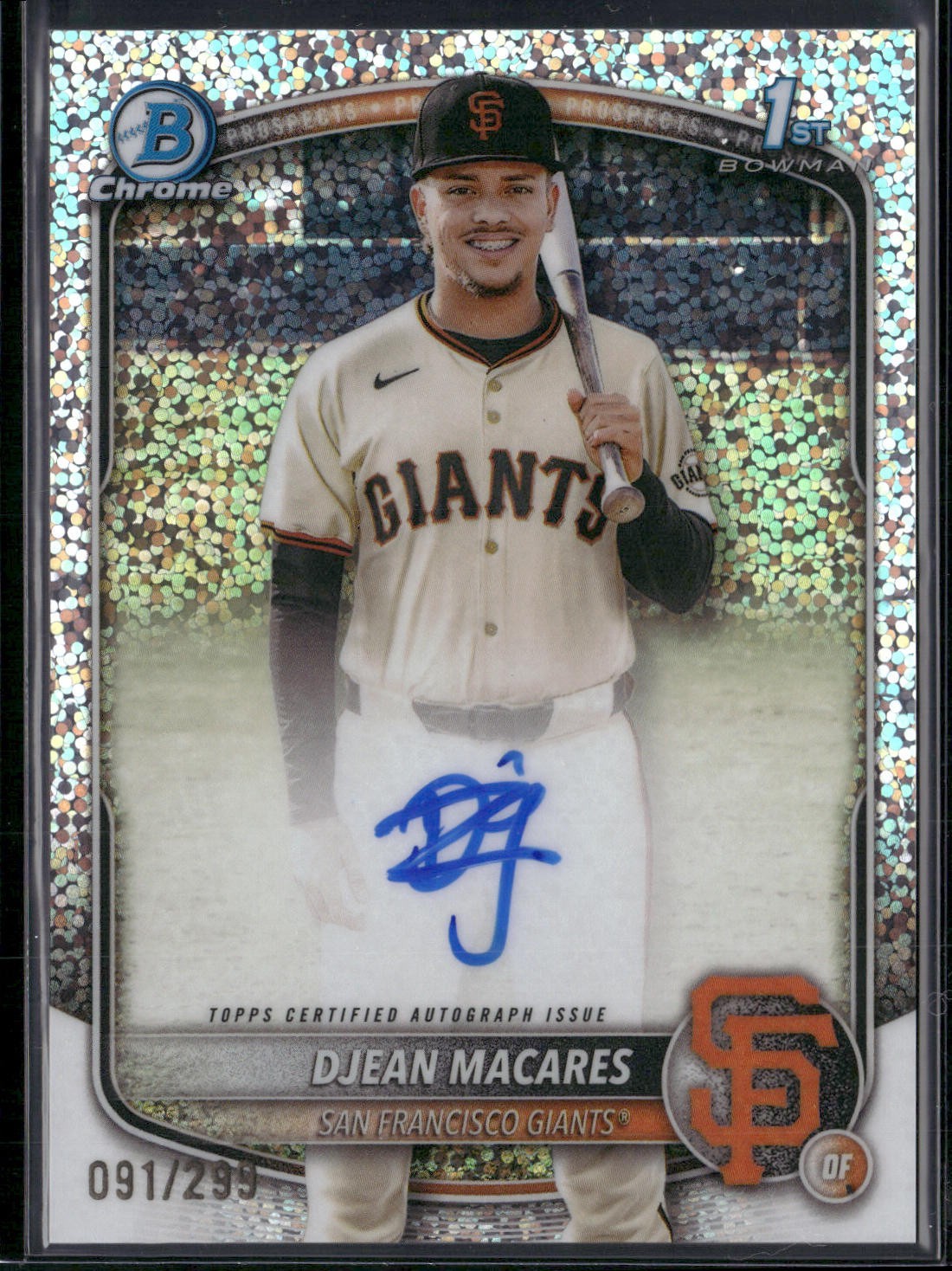 DJEAN MACARES 2025 BOWMAN CHROME 1ST AUTOGRAPH SPECKLE AUTO /299 GIANTS