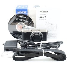 Olympus Stylus SH-1 Compact Digital Camera Silver Box Battery Charger Set Tested