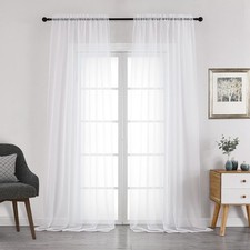 White Sheer Curtains 108 Inch Length 2 Panels Set, Extra Long Light Filtering So