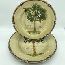 Tabletops Unlimited BORA BORA Salad & Dinner Plate INSECT Palm Tree Coastal EUC