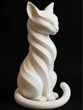 3D Printed Cat Statue – Modern Minimalist Sitting Cat Figurine Home Decoration