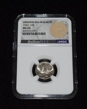 1943-P NGC MS64 10C Mercury Silver Dime Original Bag Fragment