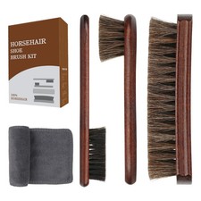 4-Piece 100 Horse Hair Shoe Brush Kit Premium Dauber Standard, Brown and Red
