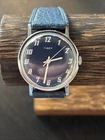 Vintage Timex Blue Dial  Wind-up Analog Men's Watch Blue Leather Strap Rare 70’s