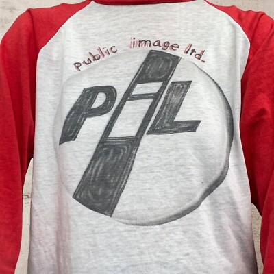 Vintage 80s PIL PUBLIC IMAGE LTD Post Punk Hand Drawn 3/4 Sleeve Ringer T Shirt