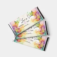 Pad of 50 Personalized Watercolor Floral Wedding Favors Candy Bar Wrappers