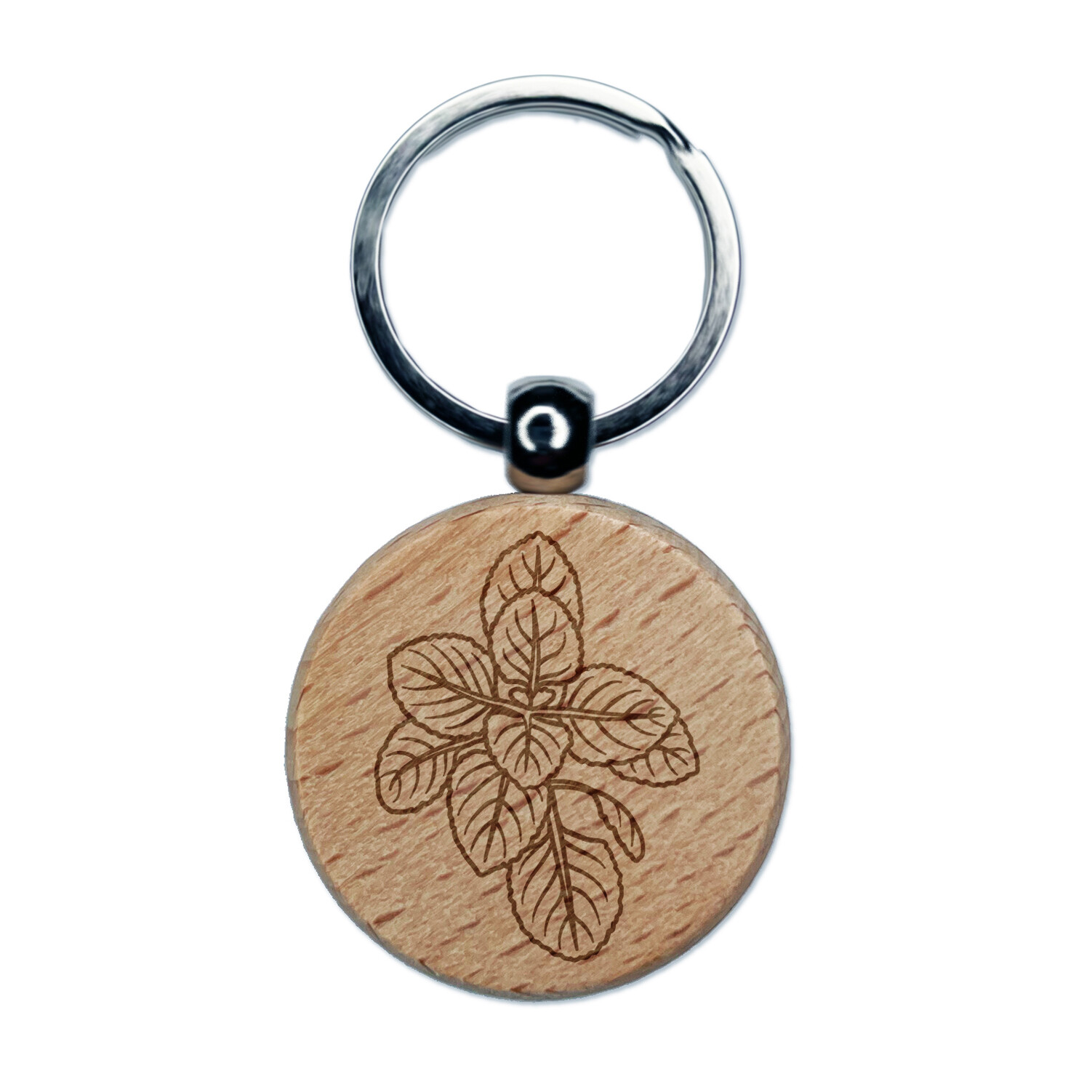 Oregano Herb Plant Engraved Wood Round Keychain Tag Charm