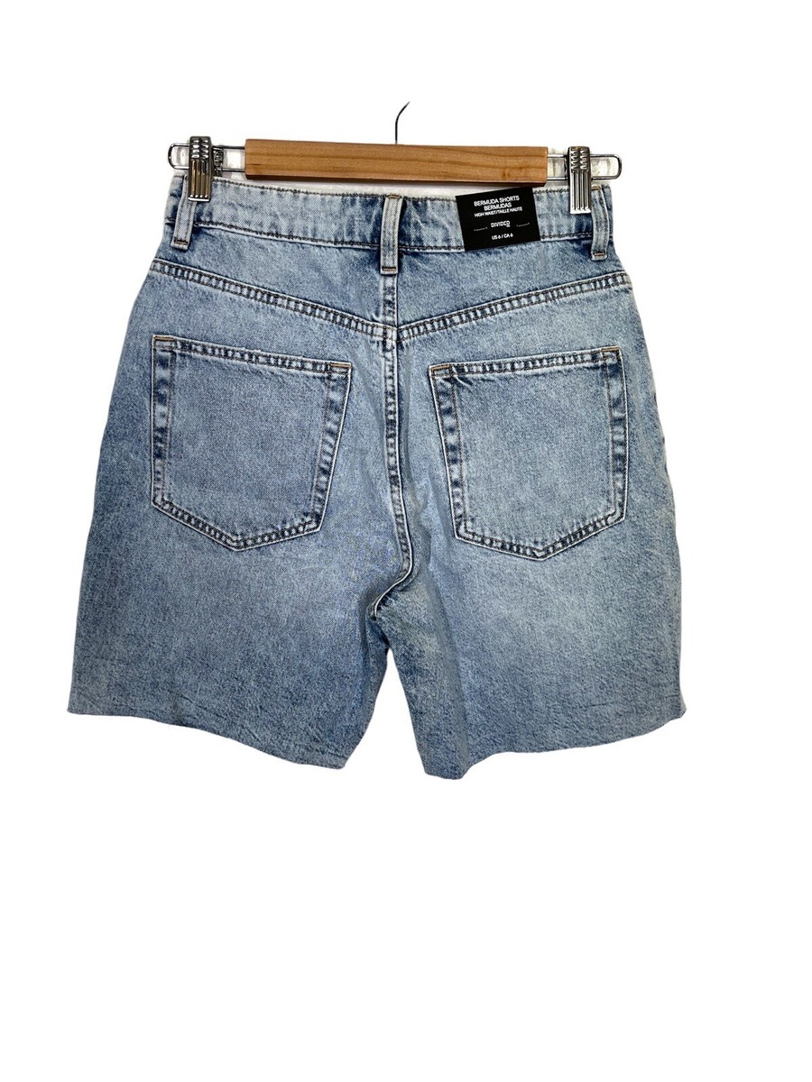H&M Women's Blue Denim Bermuda Jean Shorts Size 6 Cut Off Hem 100