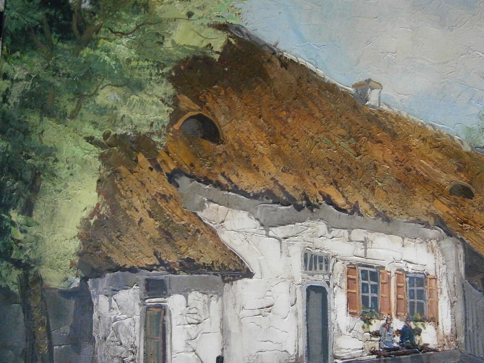 grande-peinture-huile-sur-toile-maison-au-toit-de-chaume-signe-french