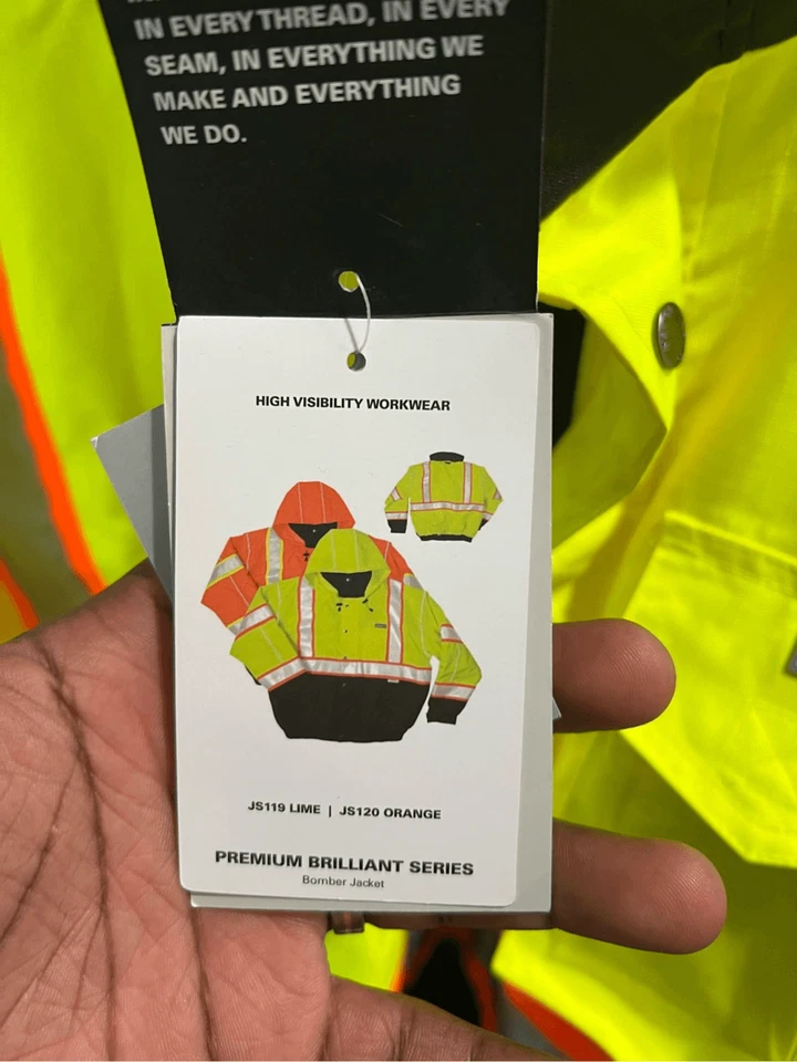 ML Kishigo Mens Jacket 2X Yellow Brilliant Series Reflective Double Zip - Image 2 of 4