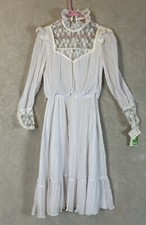 Vintage Act 1 70s Cotton Lace Dress Cottage Core Edwardian Prairie White NOS NWT