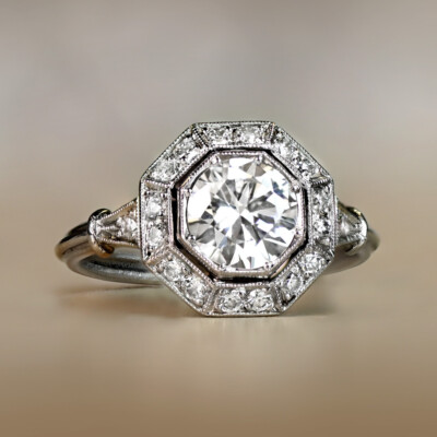 Art Deco 1.4CT White Round Cut Moissanite Wedding Antique Ring In 14K White Gold