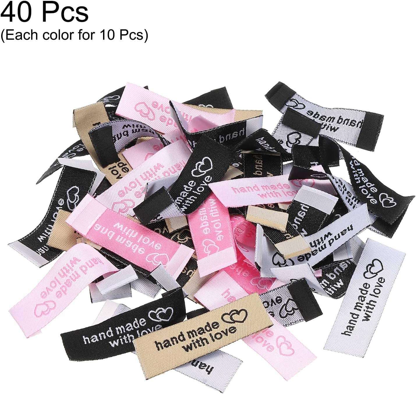 40Pcs Sewing Labels, Handmade with Love Labels Personalized Satin Embossed Tags 