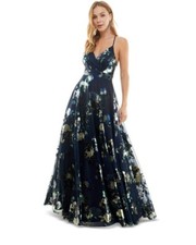 City Studios Junior's Strappy Floral Metallic Mesh Gown, size 0