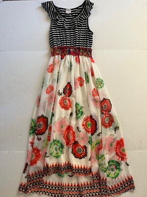 Sara Sara Neon Sleeveless Striped Abstract Floral Bottom Dress Size L Multi Maxi
