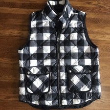 Woolrich L womens down vest puffer Black White buffalo plaid cabincore