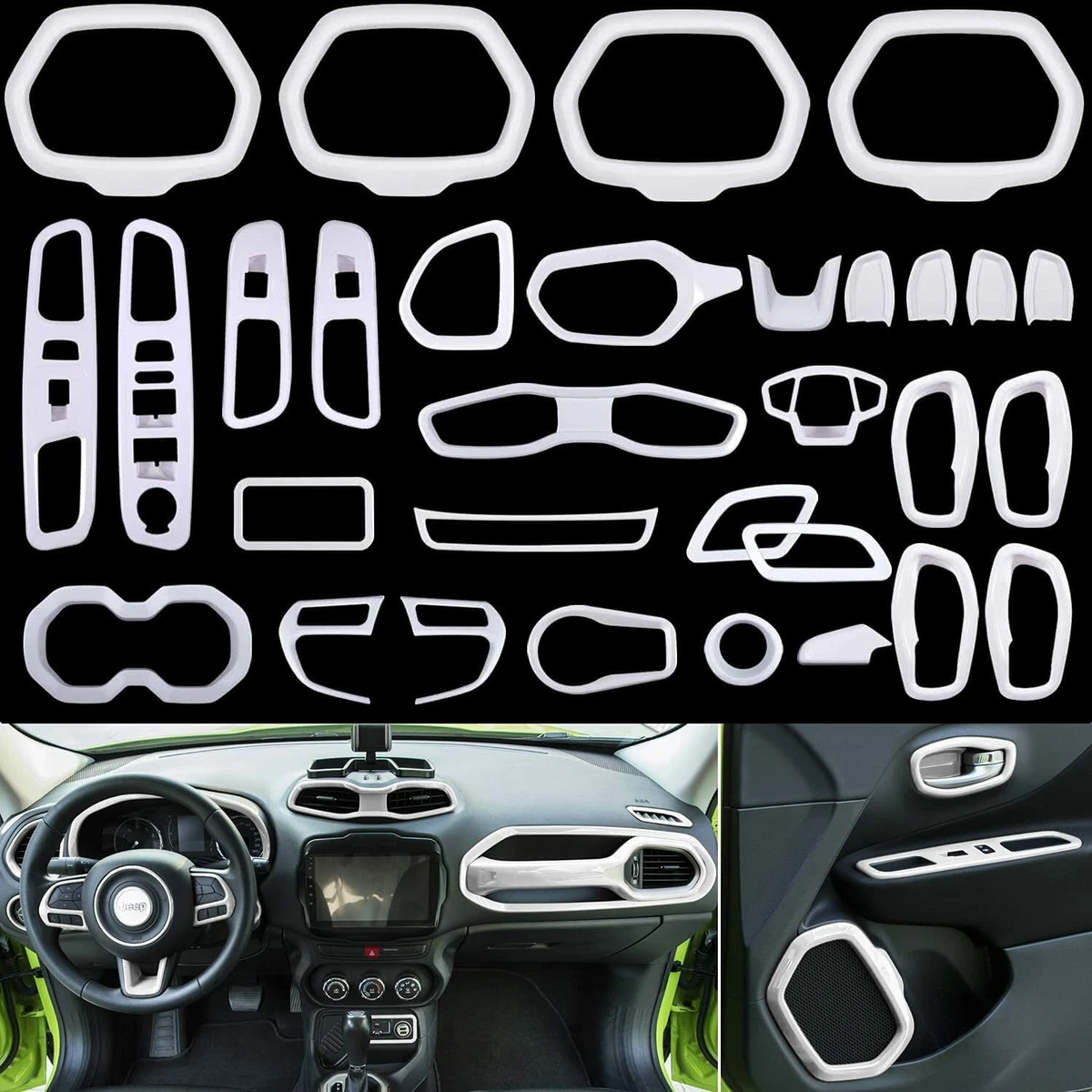 31pcs Car Interior Accessories Decor Trim Kit Light Blue Fit For Jeep  Renegade