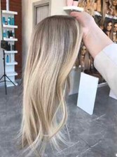 Ombre Ash Blonde with Brown Streaks 13x4 Lace Front Human Hair Wigs Body Wave