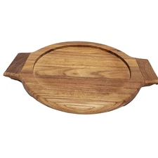 Kalmar Teak Wood Tray Pastry Board Made in Thailand  w/Handles Round 8" H