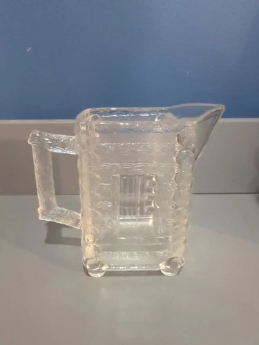 Log Cabin Maple Syrup Pitcher EAPG Central Pressed Clear Glass  Creamer Milk VTG