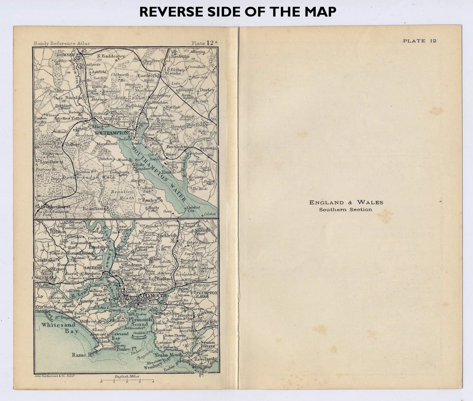 MAPA ANTIGUO 1912 DEL SUR DE INGLATERRA LONDRES GALES CORNWALL SOUTHAMPTON PLYMOUTH Foto 4 de 4